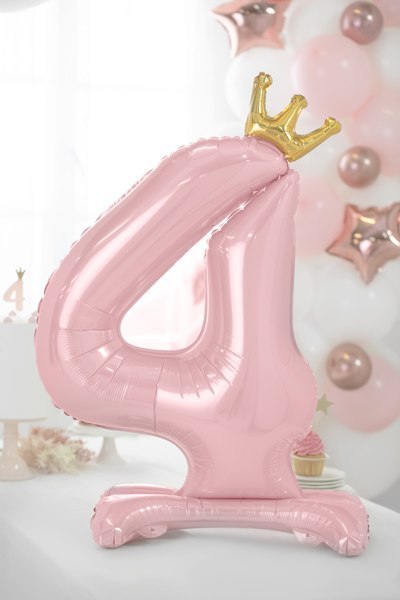 Stojący balon foliowy cyfra "4" , 84 cm, jasny różowy Stojący balon foliowy cyfra "4" , 84 cm, jasny różowy