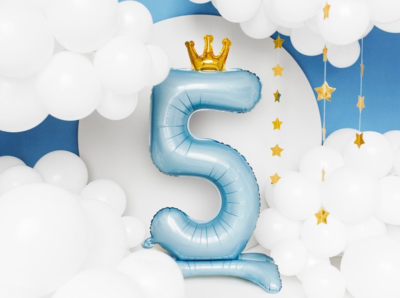 Stojący balon foliowy cyfra "5" , 84 cm, błękit Stojący balon foliowy cyfra "5" , 84 cm, błękit
