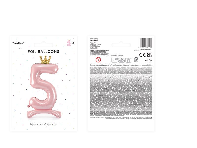 Stojący balon foliowy cyfra "5" , 84 cm, jasny różowy Stojący balon foliowy cyfra "5" , 84 cm, jasny różowy