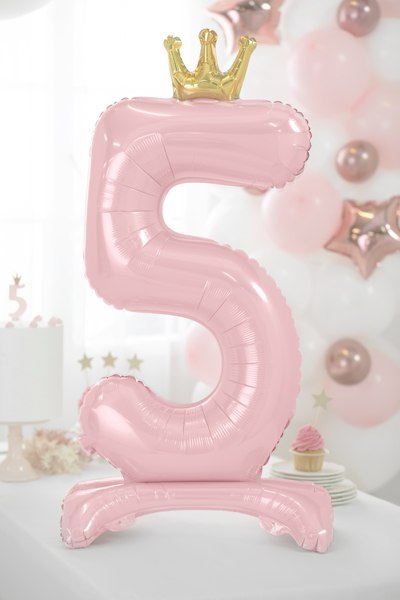 Stojący balon foliowy cyfra "5" , 84 cm, jasny różowy