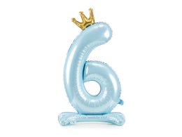 Stojący balon foliowy cyfra " 6 " , 84 cm, błękit