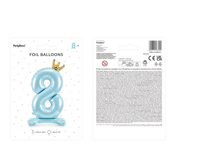 Stojący balon foliowy cyfra "8" , 84 cm, błękit Stojący balon foliowy cyfra "8" , 84 cm, błękit