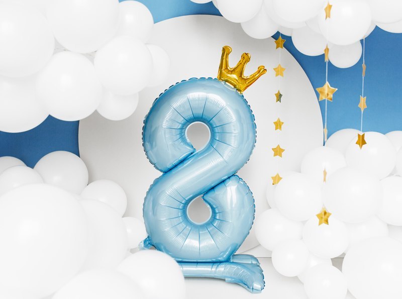 Stojący balon foliowy cyfra "8" , 84 cm, błękit Stojący balon foliowy cyfra "8" , 84 cm, błękit