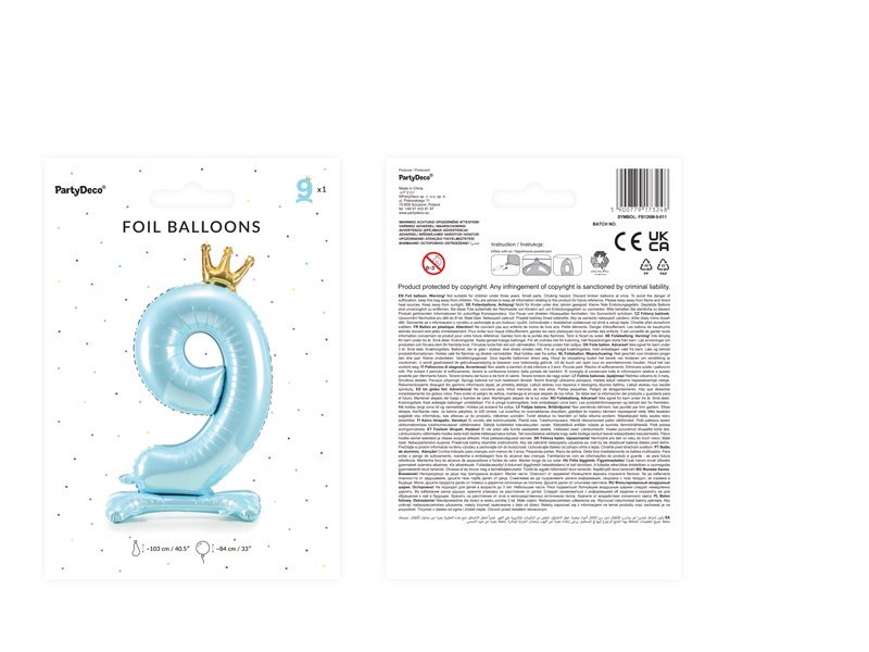 Stojący balon foliowy cyfra "9" , 84 cm, błękit Stojący balon foliowy cyfra "9" , 84 cm, błękit