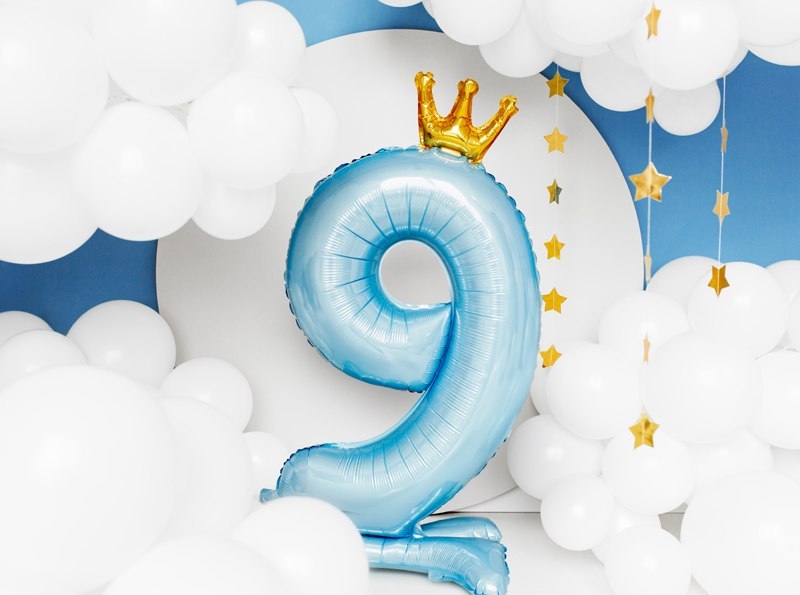 Stojący balon foliowy cyfra "9" , 84 cm, błękit Stojący balon foliowy cyfra "9" , 84 cm, błękit
