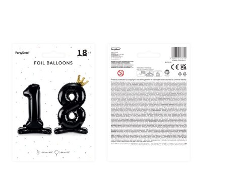 Stojący balon foliowy liczba "18", 84 cm, czarny Stojący balon foliowy liczba "18", 84 cm, czarny