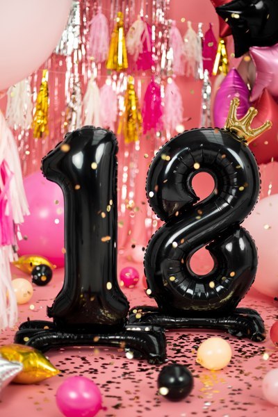 Stojący balon foliowy liczba "18", 84 cm, czarny Stojący balon foliowy liczba "18", 84 cm, czarny