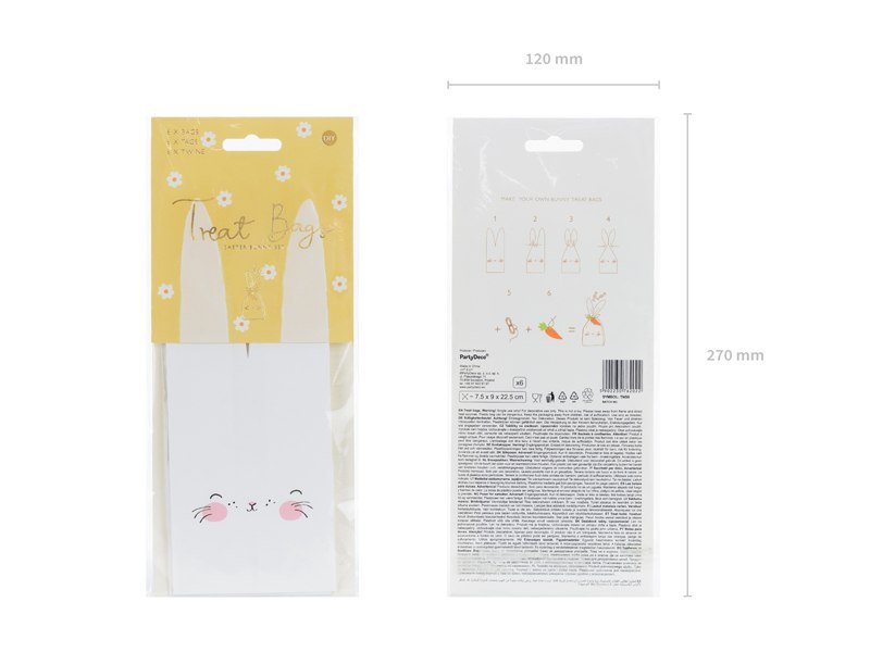 Torebki na słodycze Króliki, mix, 7.5x9x22.5 cm (1 op. / 6 szt.) Torebki na słodycze Króliki, mix, 7.5x9x22.5 cm (1 op. / 6 szt.)
