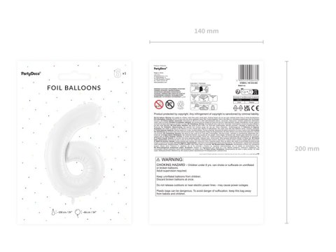 Balon foliowy Cyfra ''6'', 86 cm, biały Balon foliowy Cyfra ''6'', 86 cm, biały