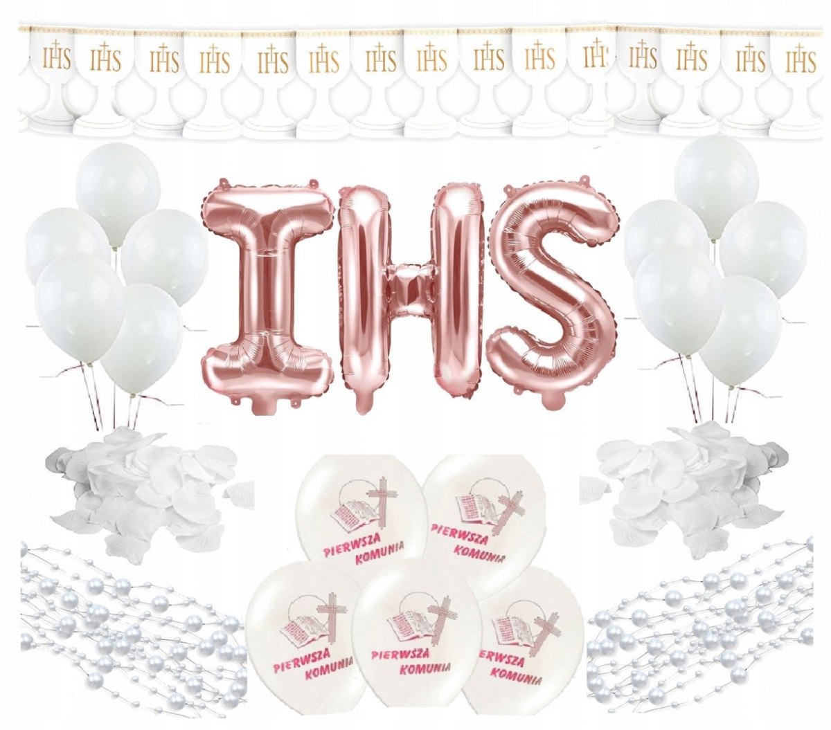 Balony girlandy płatki róż ZESTAW na komunię IHS Balony girlandy płatki róż ZESTAW na komunię IHS