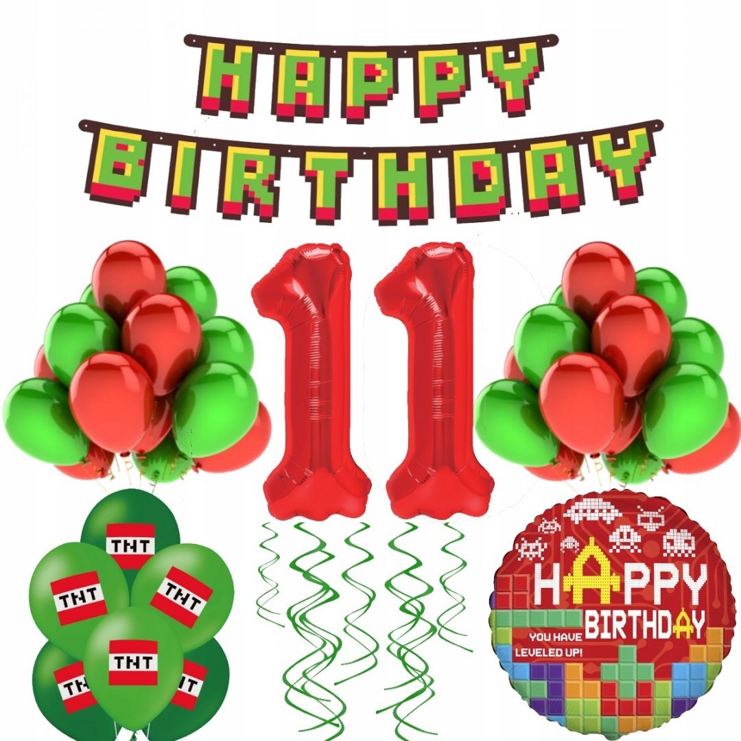 Balony na 1-99 urodziny motyw minecraft piksele Balony na 1-99 urodziny motyw minecraft piksele