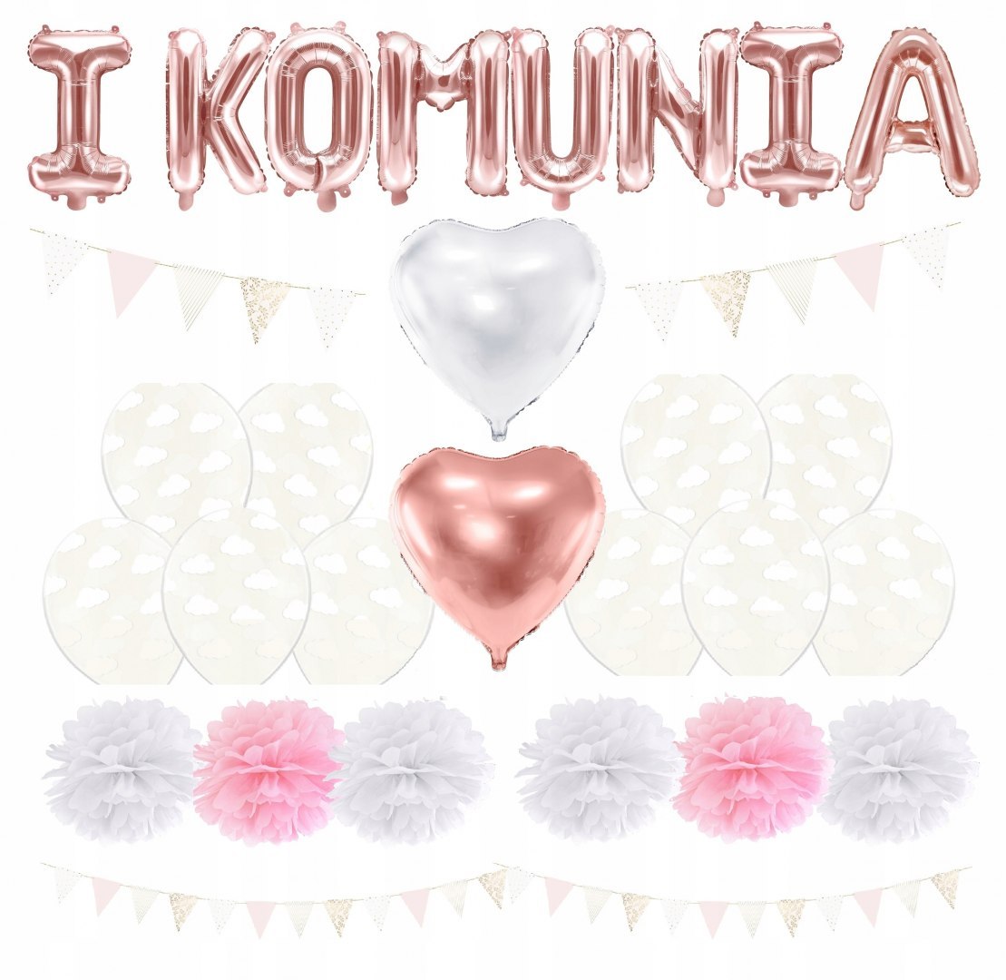 Balony pompony girlanda napis dekoracje na komunię Balony pompony girlanda napis dekoracje na komunię