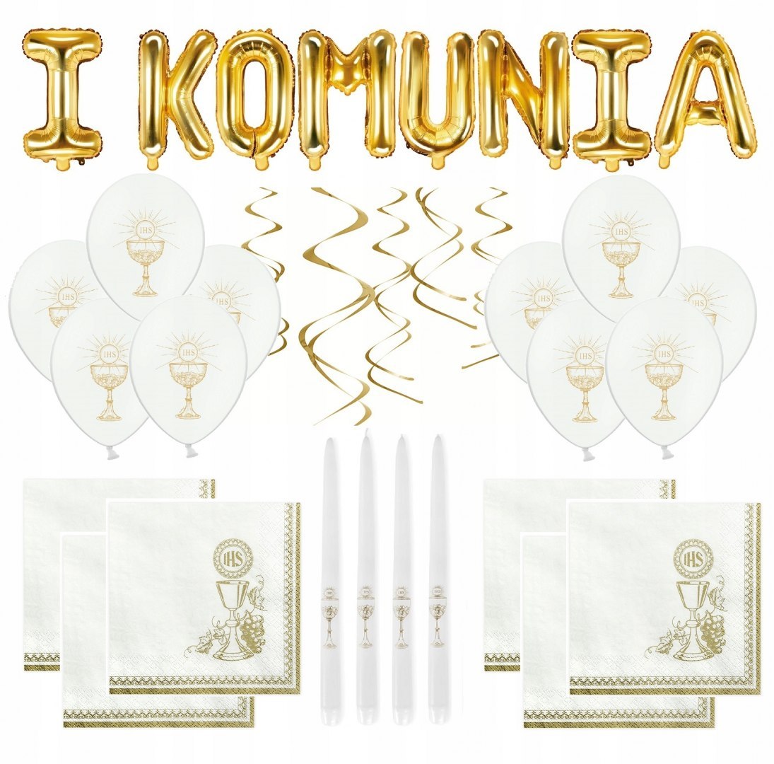Balony napis I KOMUNIA serwetki świece na komunię Balony napis I KOMUNIA serwetki świece na komunię
