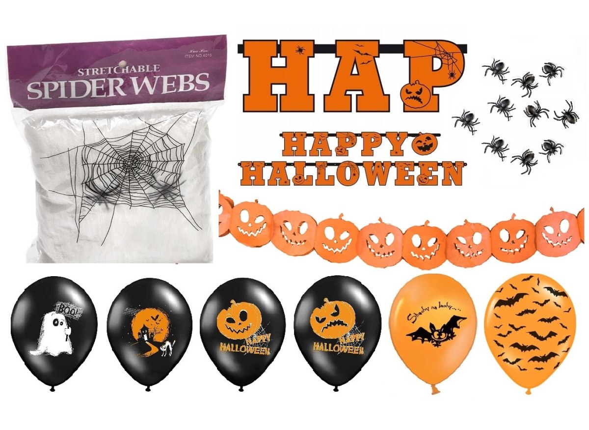 Dekoracje na Halloween balony baner pajęczyny 21el Dekoracje na Halloween balony baner pajęczyny 21el