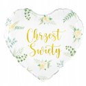 Balon serce na Chrzest Święty biały złoty gałązki Balon serce na Chrzest Święty biały złoty gałązki