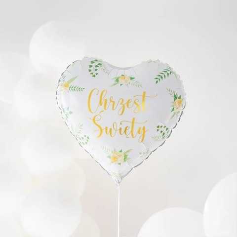 Balon serce na Chrzest Święty biały złoty gałązki Balon serce na Chrzest Święty biały złoty gałązki