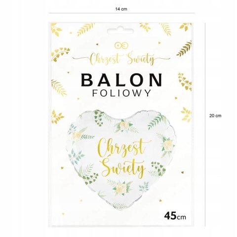 Balon serce na Chrzest Święty biały złoty gałązki Balon serce na Chrzest Święty biały złoty gałązki