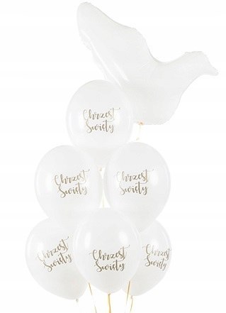 Balony na Chrzest Święty białe złote gołąb HEL x7 Balony na Chrzest Święty białe złote gołąb HEL x7