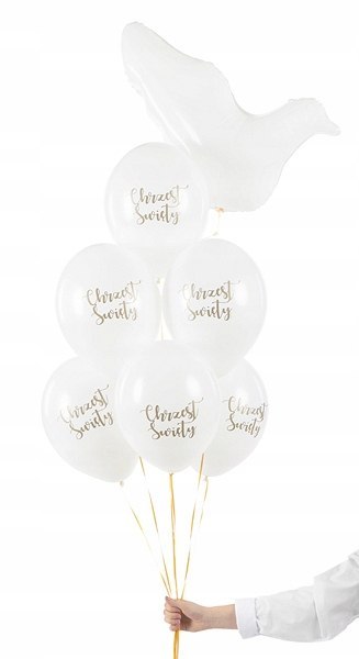 Balony na Chrzest Święty białe złote gołąb HEL x7 Balony na Chrzest Święty białe złote gołąb HEL x7
