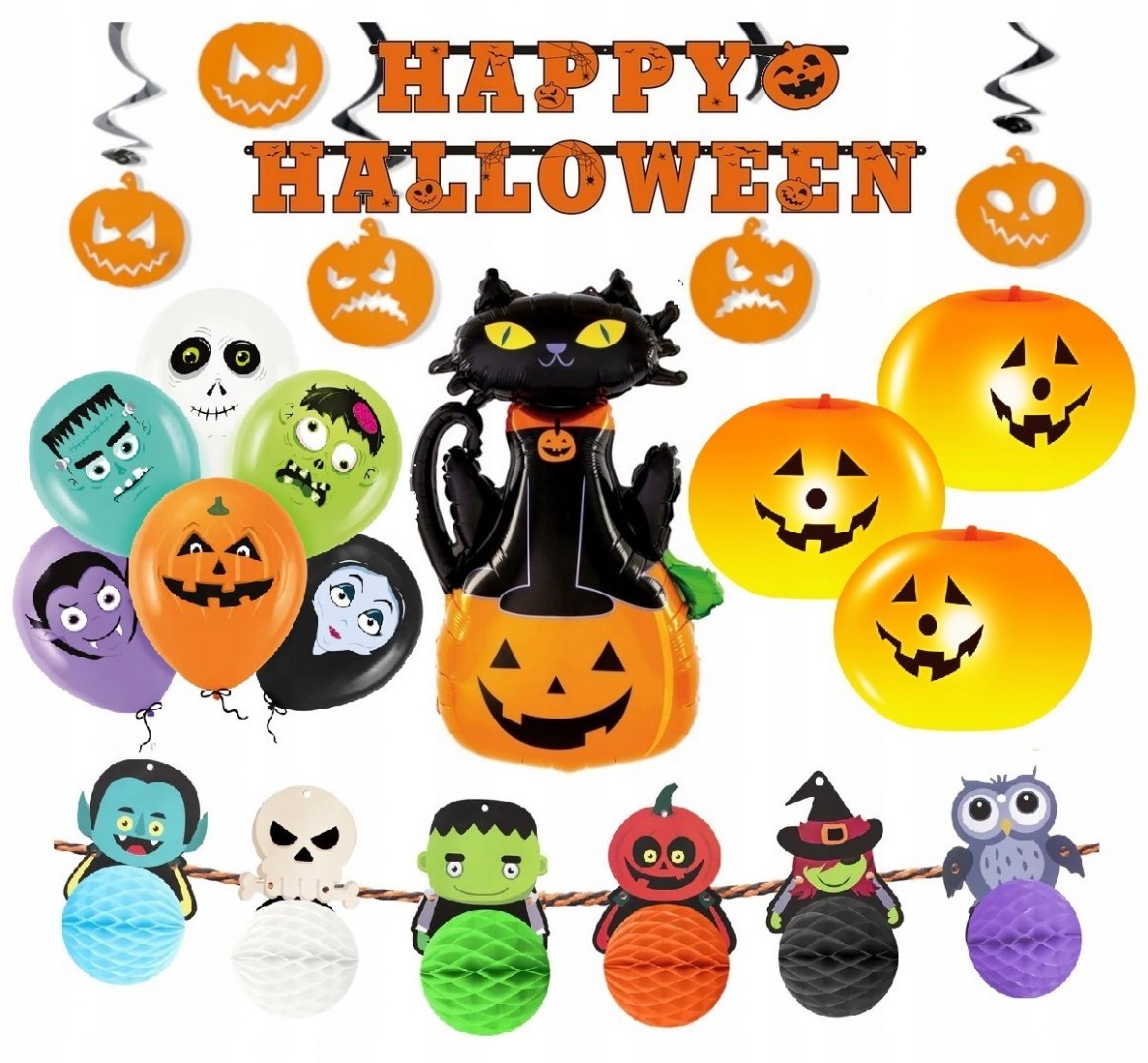 Balony na Halloween baner girlanda świecące dynie Balony na Halloween baner girlanda świecące dynie