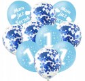 Balony niebieskie na roczek z 1 konfetti urodziny Balony niebieskie na roczek z 1 konfetti urodziny