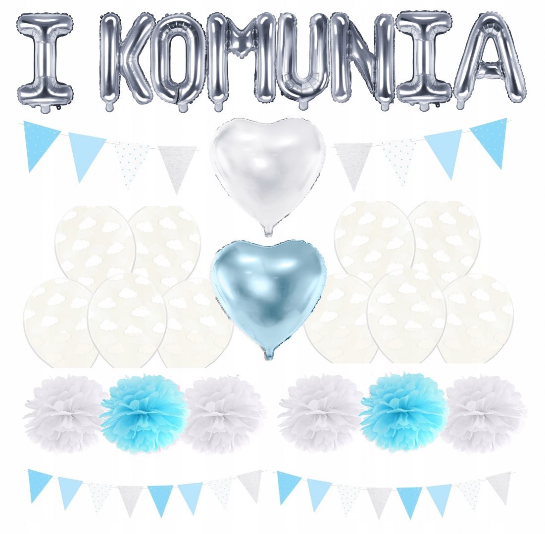 Balony pompony girlanda napis dekoracje na komunię Balony pompony girlanda napis dekoracje na komunię