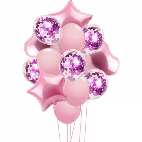 Balony z konfetti różowe na roczek panieński HEL Balony z konfetti różowe na roczek panieński HEL