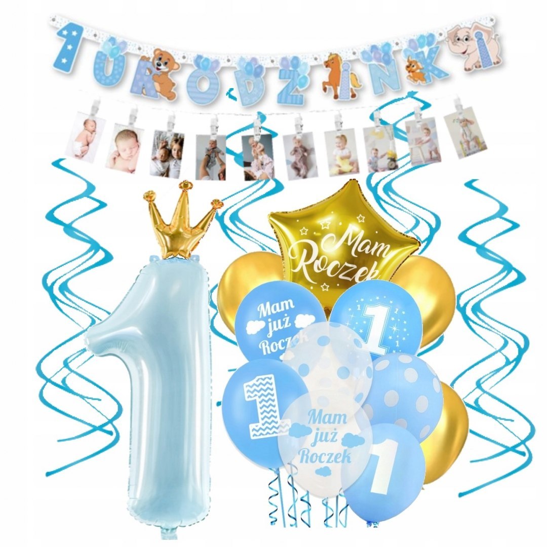 Zestaw na roczek balony zdjęcia baner 1 urodziny