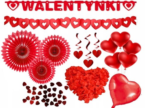 Ozdoby na WALENTYNKI girlanda płatki róż balony XL Ozdoby na WALENTYNKI girlanda płatki róż balony XL