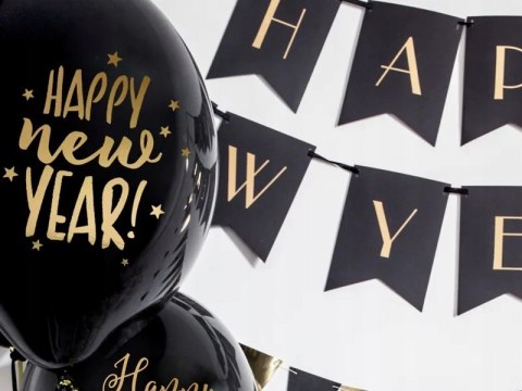Balony na Sylwestra czarne złote Happy New Year 50 Balony na Sylwestra czarne złote Happy New Year 50
