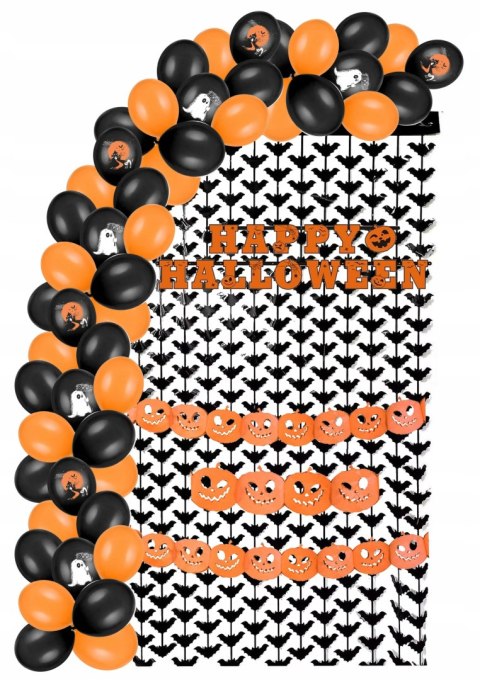 Baner girlanda dynie pomarańczowe czarne balony kurtyna gadżet na Halloween