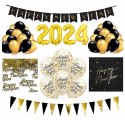 Czarne złote balony cyfry 2024 rok girlanda serwetki konfetti na Sylwestra