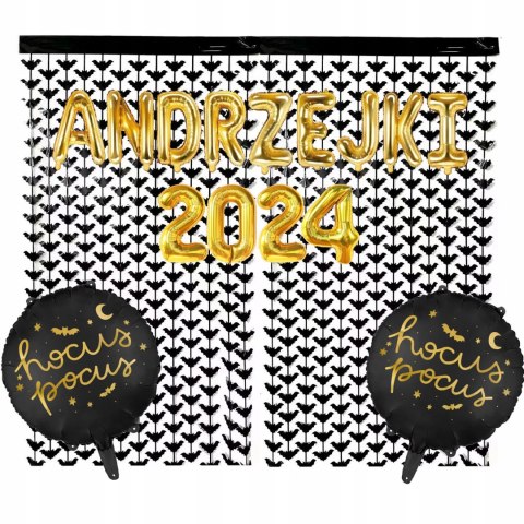 Dekoracje na Andrzejki balony kurtyna ścianka nietoperze napis z balonów Dekoracje na Andrzejki balony kurtyna ścianka nietoperze napis z balonów