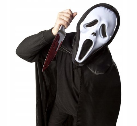 Maska Krzyk + fałszywy nóż z chowanym ostrzem