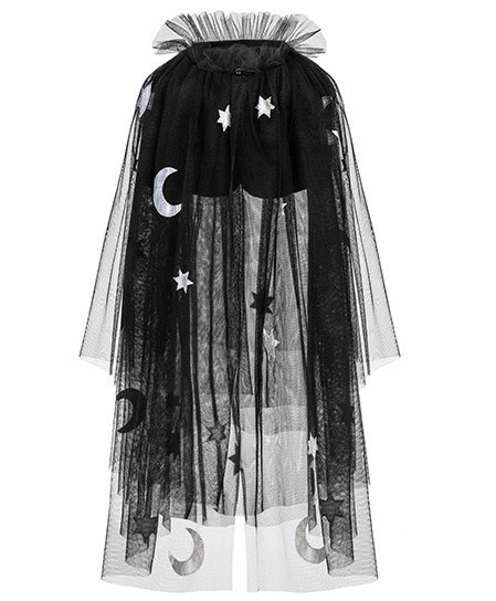 Peleryna czarna srebrna strój kostium przebranie Halloween karnawał 3-7 lat Peleryna czarna srebrna strój kostium przebranie Halloween karnawał 3-7 lat