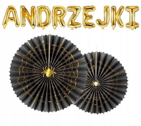 Balony litery napis na Andrzejki rozet z pająkiem czarne dekoracje ozdoby Balony litery napis na Andrzejki rozet z pająkiem czarne dekoracje ozdoby