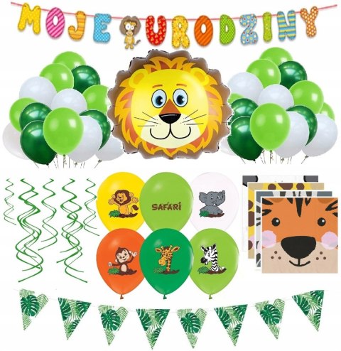 Balony zwierzątka baner serwetki serpentyna dekoracje urodzinowe safari ZOO Balony zwierzątka baner serwetki serpentyna dekoracje urodzinowe safari ZOO
