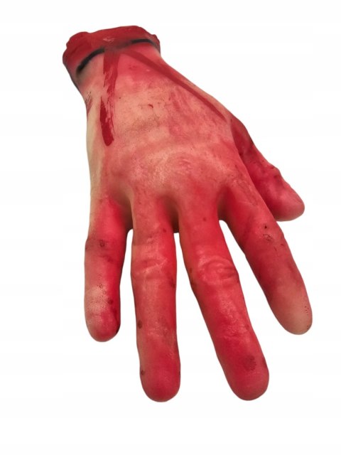 Odcięta dłoń zafoliowana na tacce straszne gadżety do restauracji Halloween