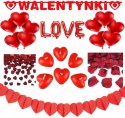 Świece serca sztuczne płatki róż na Walentynki napis LOVE balony serca x10