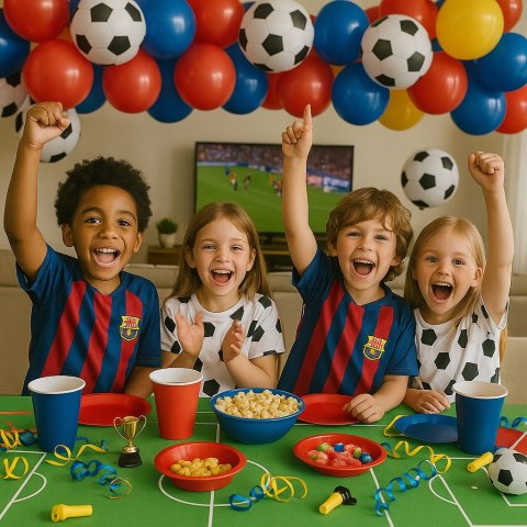 Talerzyki kubeczki papierowe urodzinowe FC Barcelona piłka nożna 12 kpl.