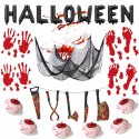 Zestaw Dekoracji na Halloween Krwawe Ślady Pajęczyna Świeczki Gałki Oczne