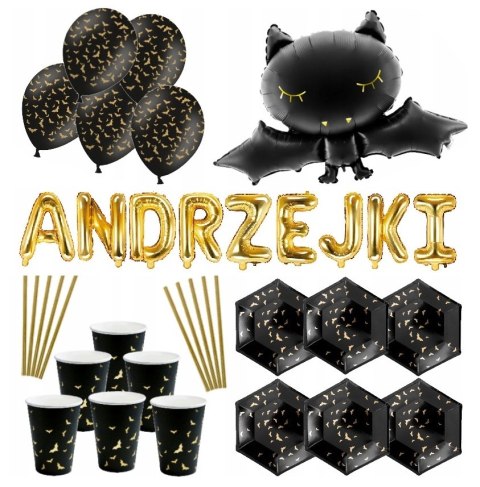 Zestaw dekoracji na ANDRZEJKI balony nietoperz kubeczki talerzyki słomki