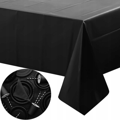 Czarny obrus urodzinowy jednorazowy na stół Halloween Sylwestra 137x183cm