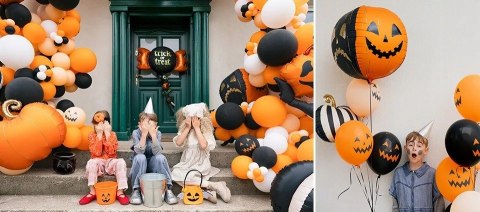 Balon foliowy Strach na wróble Halloween czarny z głową dyni stojący 152cm