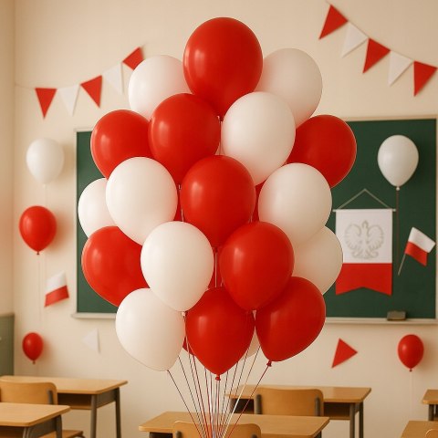 Balony biało czerwone POLSKA narodowe mecz Święto Niepodległości 23cm x200